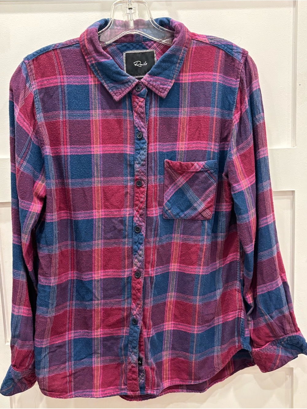Rails Pink & Blue Plaid Button-Down Flannel Shirt